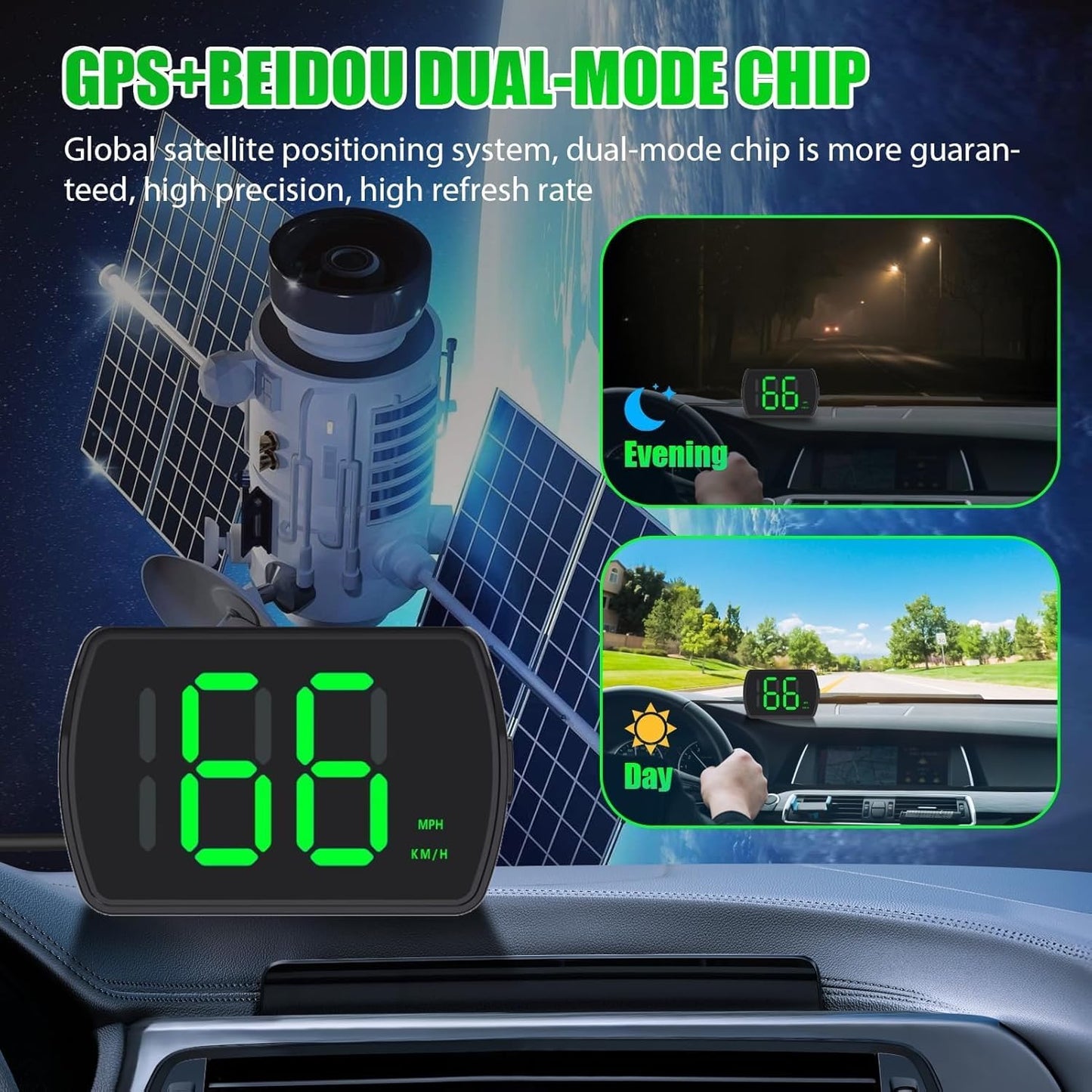 GPS Digital Speedometer for Car MPH, Golf Cart Universal HUD Speed Meter, Head Up Display Car Accessories with LED Large Font, Plug and Play for Car Truck Motor SUV All Vehicles