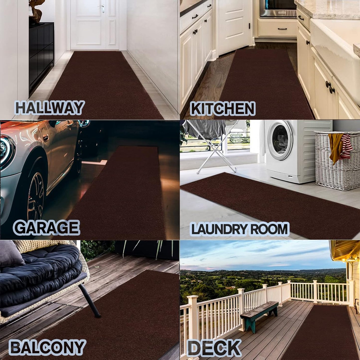 Custom Size Backed Non-Slip Area Rugs Runner, Easy Clean, Waterproof Runner Rugs for Hallway Entryway, Kitchen, Laundry, 2FT x 29FT, Brown