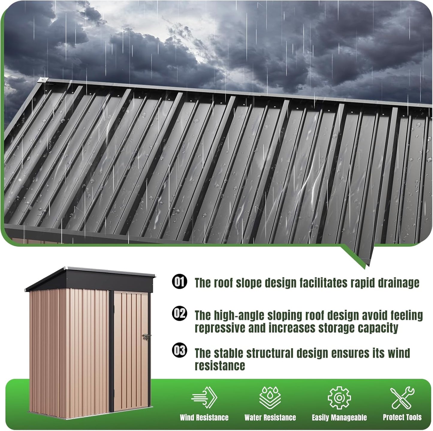Aoxun 5'x3' Outdoor Storage Shed with Base Metal Garden Shed for Outside(Brown, 5' x 3'W/Base)