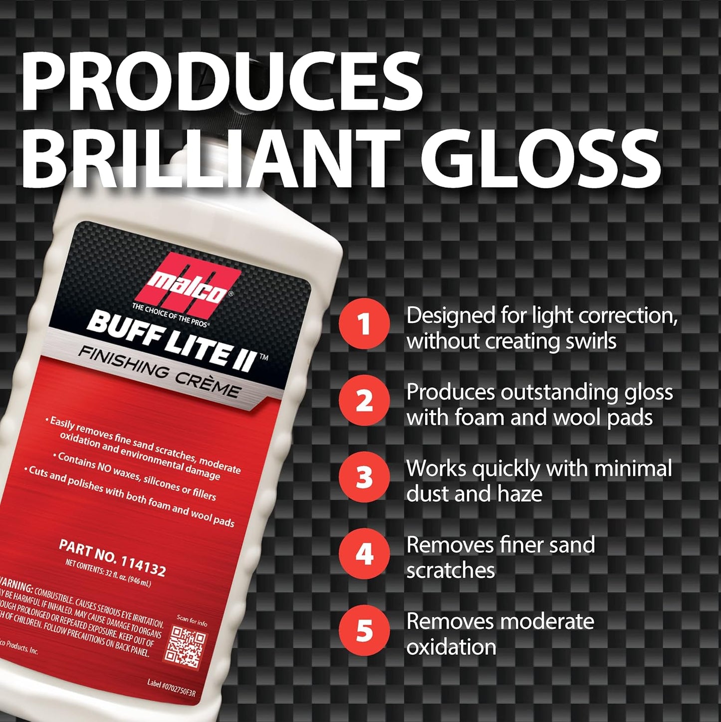 Malco Buff Lite II Finishing Crème – One-Step Professional Cutting, Polishing and Finishing Compound/Removes Brush Marks, Car Wash Scratches, and Snow Brush Scratches / 1 Gallon (114101)