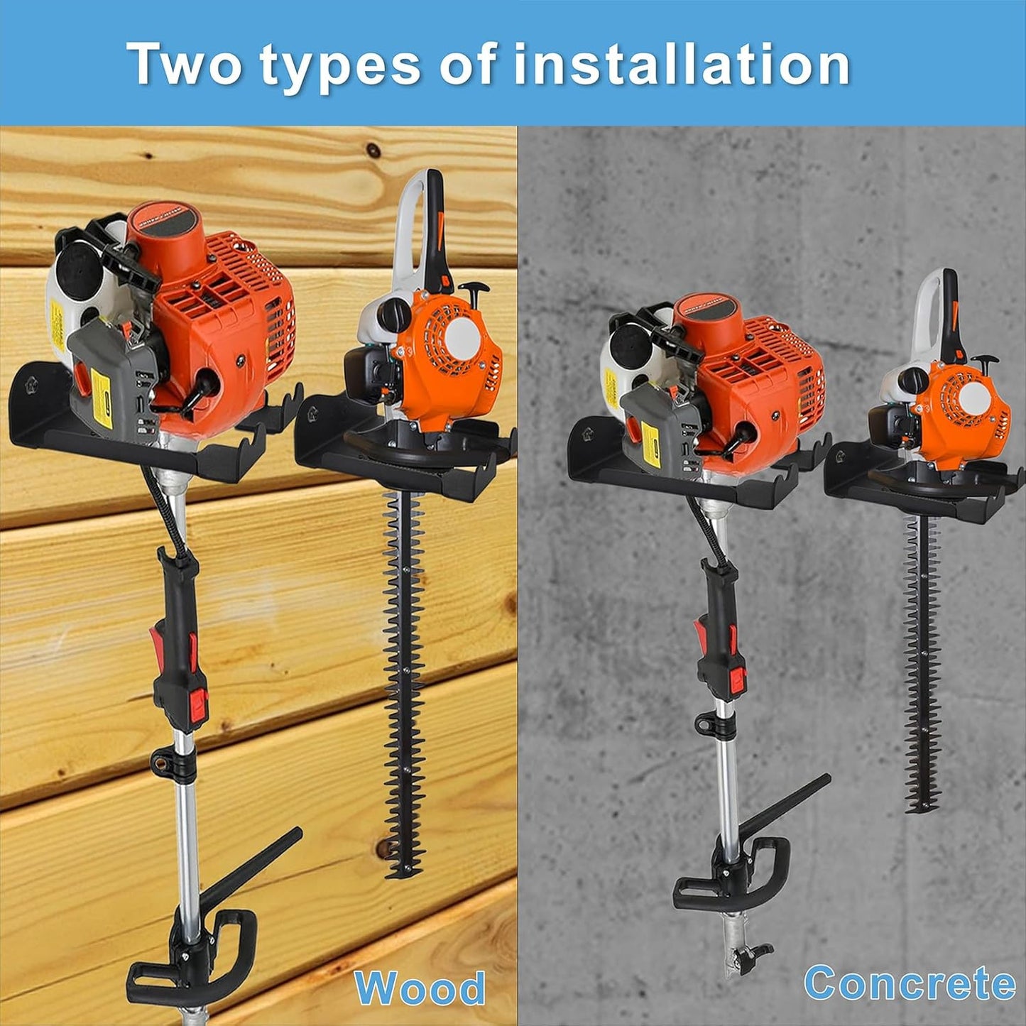 Garage Organizer Trimmer Rack, Heavy Duty Steel Weeder Eater Hanger, Wall Mounted Garden Tool Storage Rack, Black, 5.9 x 4.9 x 1.5 inches