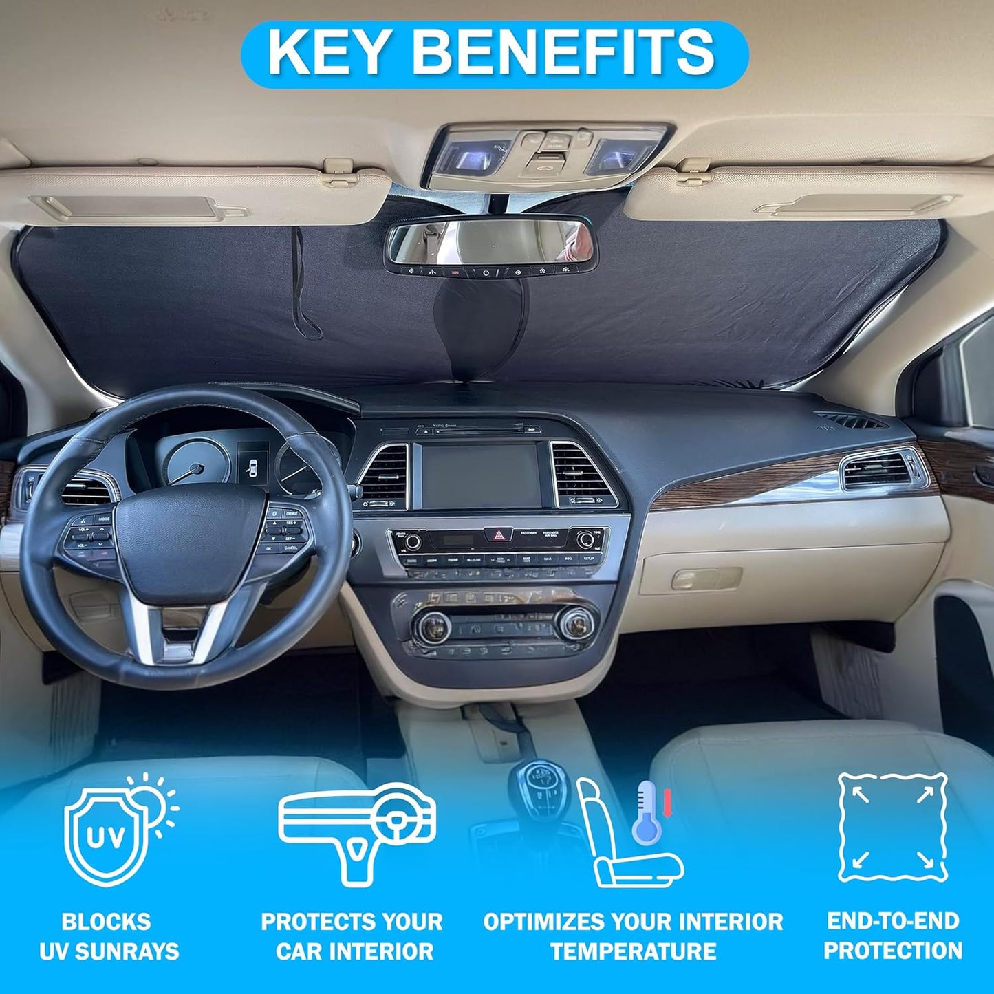 2 Piece Car Windshield Sun Shade Foldable | Durable Polyester Windshield Sunshade Blocks Sun, Heat, and UV Rays | Sunshade for Car Ensuring Interior Protection | Small (29"x23.5")