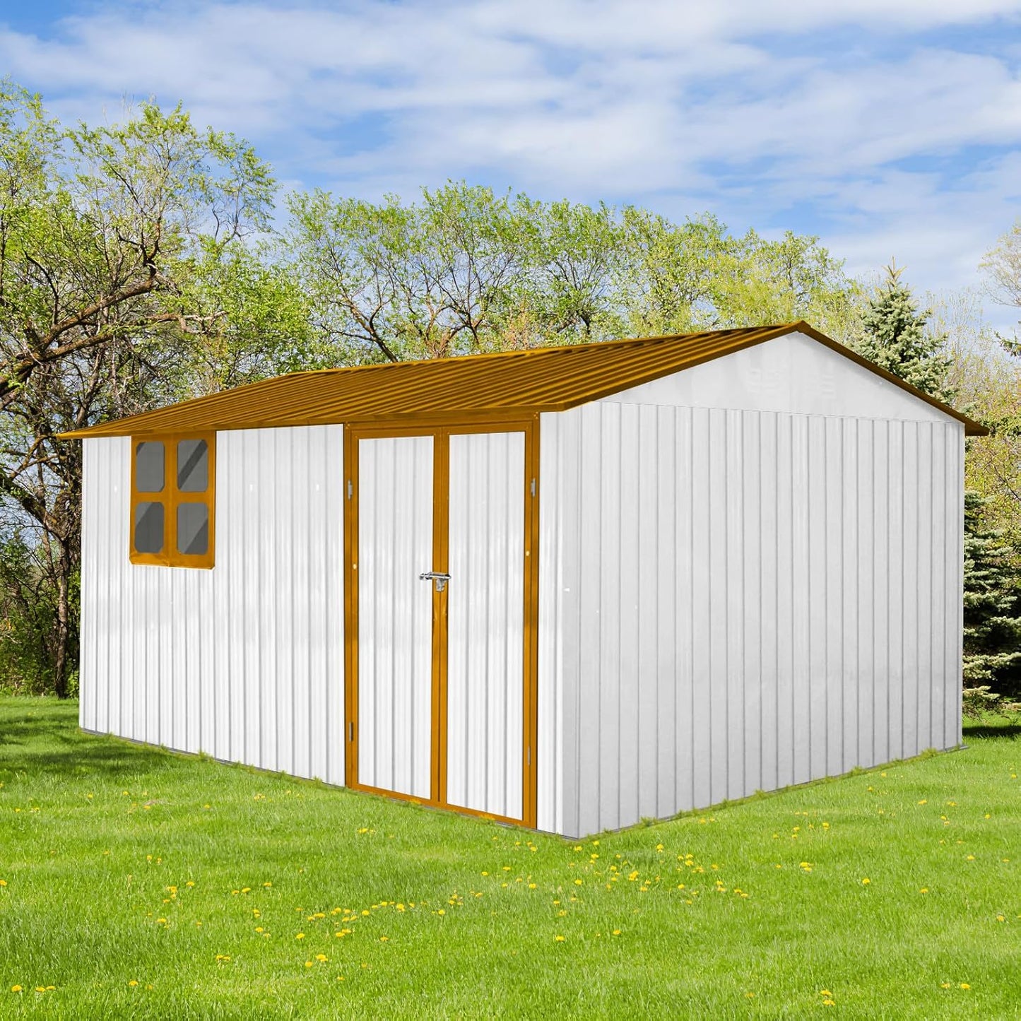 Outdoor Storage Shed,12X10 FT Metal Garden Shed with Lockable Doors & Slooping Roof,Updated Reinforced Door,Tool/Bike Sheds for Backyard, Patio, Poolside,Garage