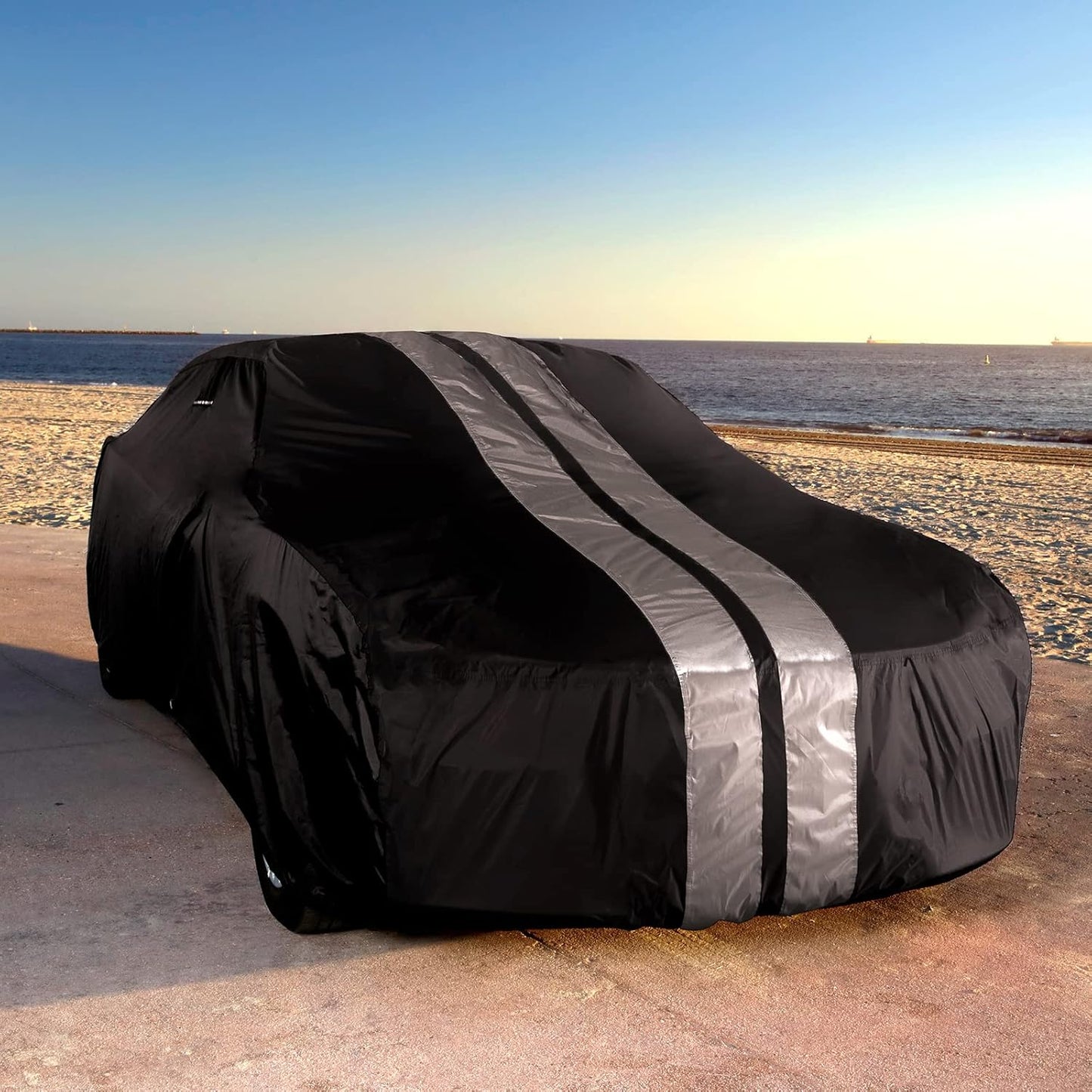 iCarCover Custom Car Cover for 1974-1978 Ford Mustang Waterproof All Weather Rain Snow UV Sun Protector Full Exterior Indoor Outdoor Car Cover (Stripe - Black/Gray)