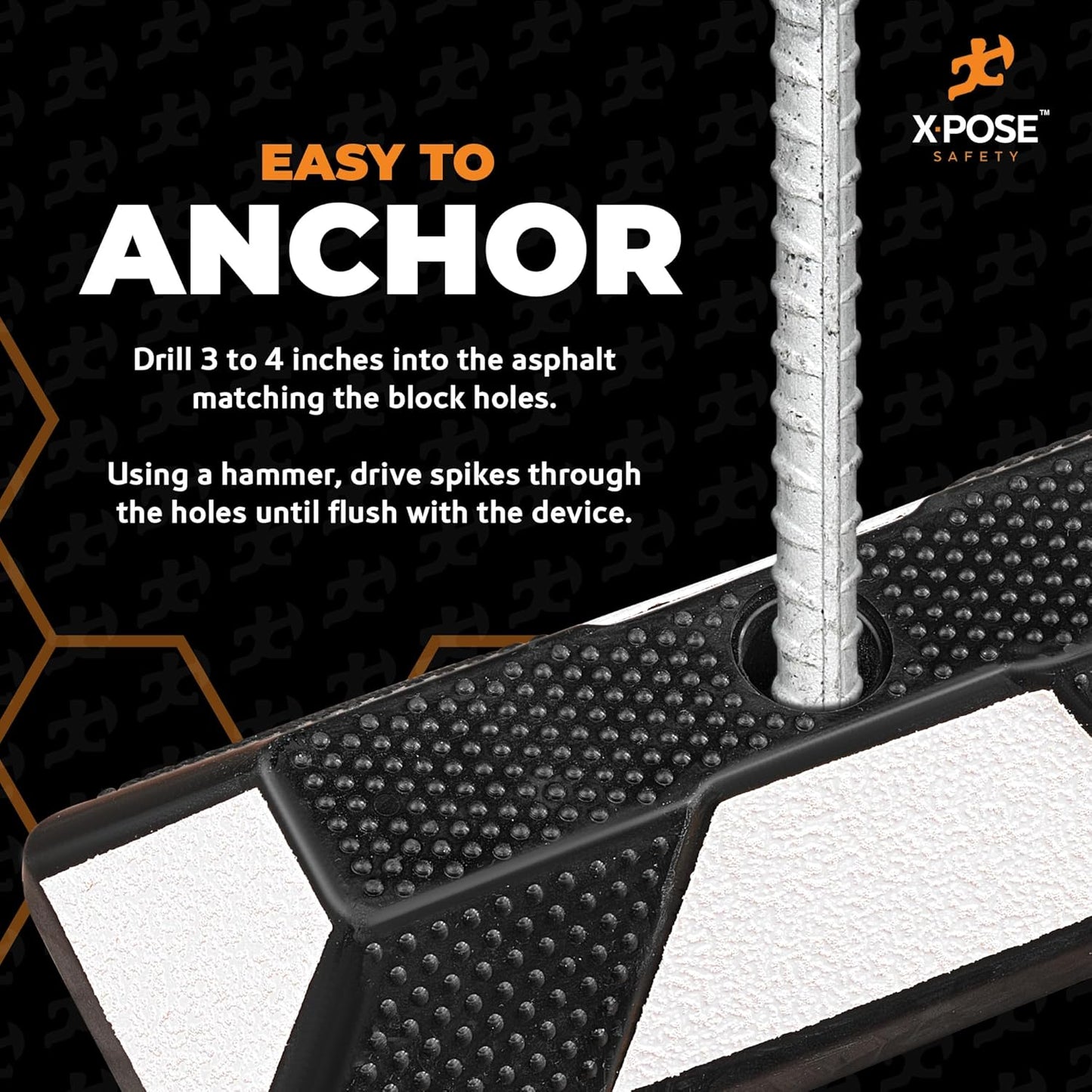 Xpose Safety 72" Heavy Duty Rubber Parking Stopper – Bulk 2 Full Pallets 100 Pack Wheel Blocks for Garage, Driveway, or Ramp – Car Bumper Stop with White Reflective Strips – Removable Floor Mount