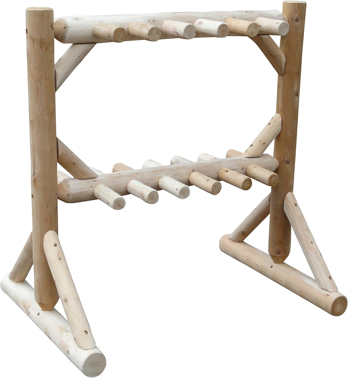 11-Place Freestanding Log Ski Rack Holder, Indoor & Outdoor Snowboard Racks, Standing Storage, Garage Racks for Snow Skis, Durable Snowboard Rack Garage Storage Organizer - Unfinished