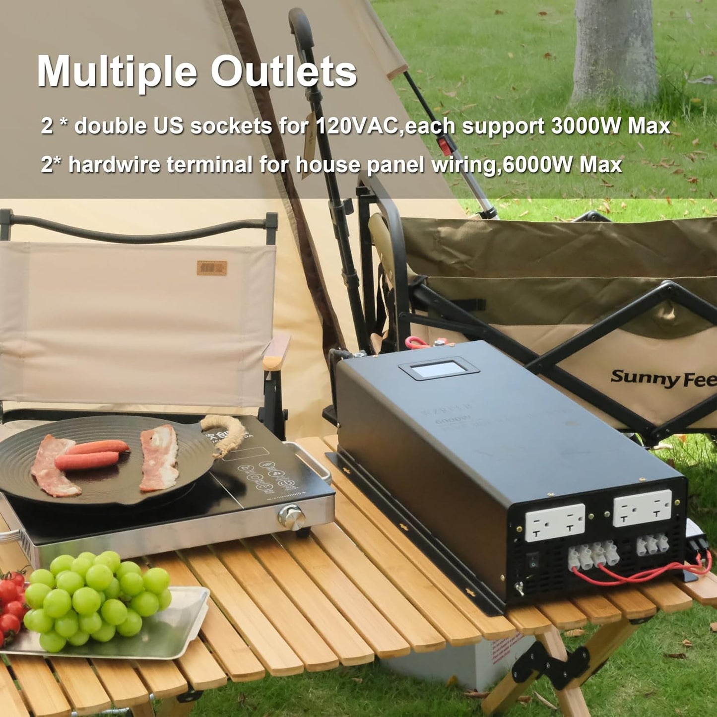 WZRELB 6000W Split Phase Pure Sine Wave Inverter, 48V DC to 120V/240V AC, 4 AC Outlets, Hardwire Terminal, High Efficiency up to 91.6%