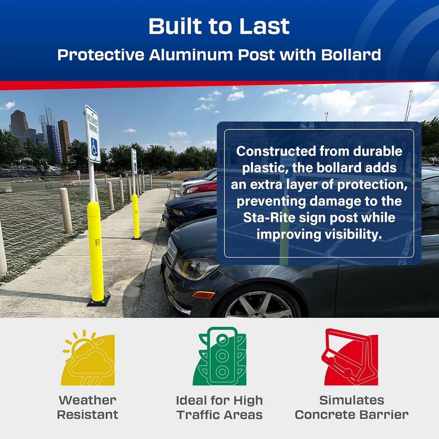 Impact Recovery - Sta-Rite Flexible Sign Post - Sign Holder - Handicap Parking Signs - Made in the USA - 78” with Yellow Bollard - Reserved Parking Signage