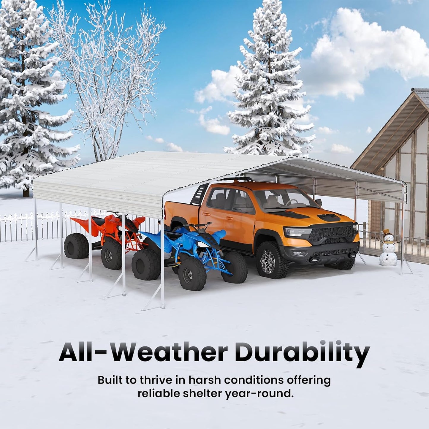 20x20ft Heavy Duty Metal Carport – Outdoor Galvanized Garage, Sturdy Structure, All-Weather Protection, Easy Assembly for Cars, Trucks, Boats, Tractors, and Outdoor Storage (White, 20x20FT)