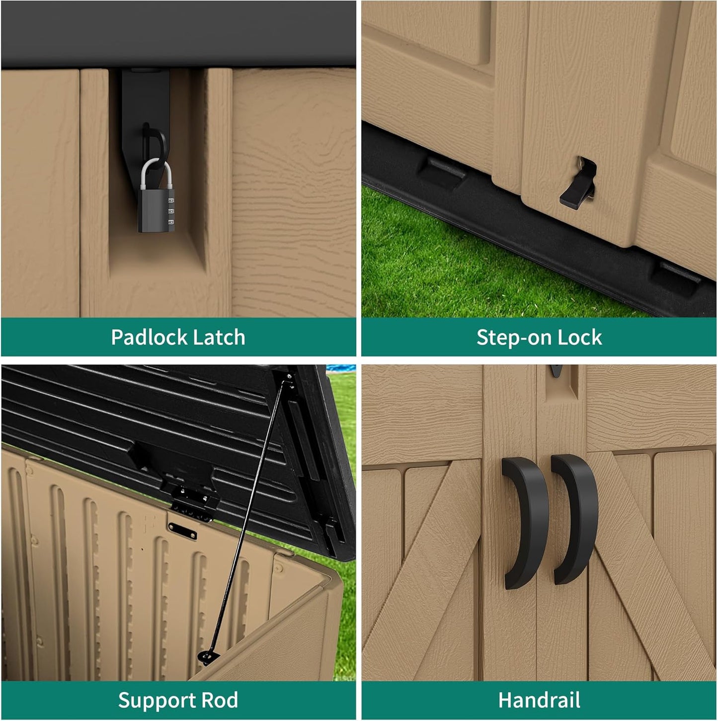 YITAHOME Outdoor Resin Storage Sheds with X-Shaped Lockable Door, 39 in Height Lockable Waterproof Horizontal Shed w/o Shelf, Easy to Assemble Shed Storage for Garden Tools, Brown