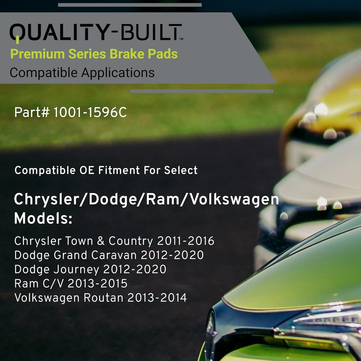 Premium Ceramic Rear Brake Pads (1001-1596C) Compatible with Chrysler Town & Country 2016-2011, Dodge Grand Caravan 2020-2012, Journey 2020-2012, Ram C/V 2015-2013 & More