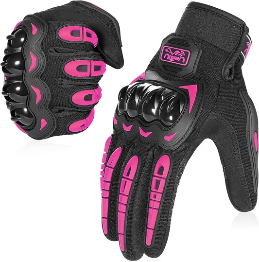 COFIT Motorcycle Gloves Breathable, Touchscreen Motorbike Gloves Anti-slip with Good Grip Hard Knuckles Protection for Men Women Motocross, BMX ATV MTB Cycling, Road Racing - Pink M