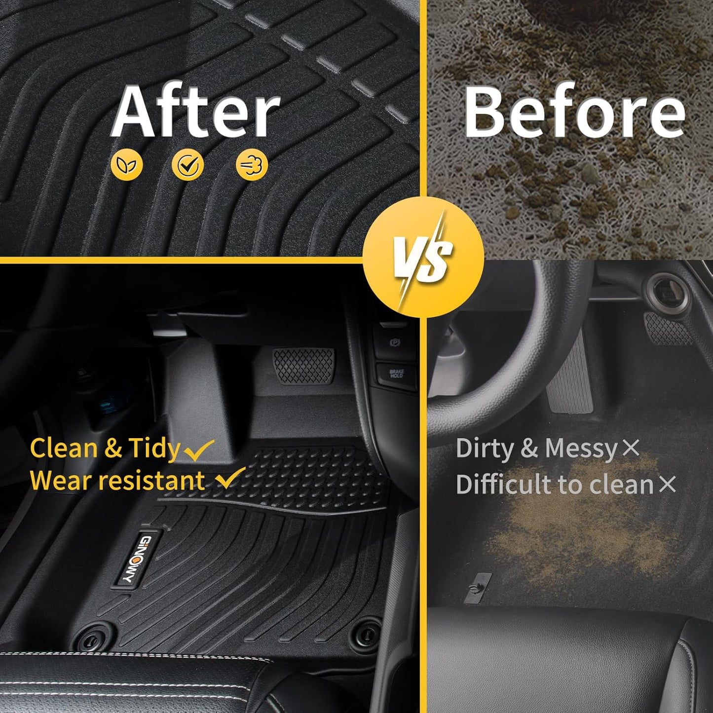 GINOWY-Floor Mats & Cargo Liner for Nissan Rogue Sport 2017-2022 (Cargo Tray in Upper Position) TPE All Weather Car Mats Non-Slip Trunk Mat Waterproof Rogue Accessories Mats Black