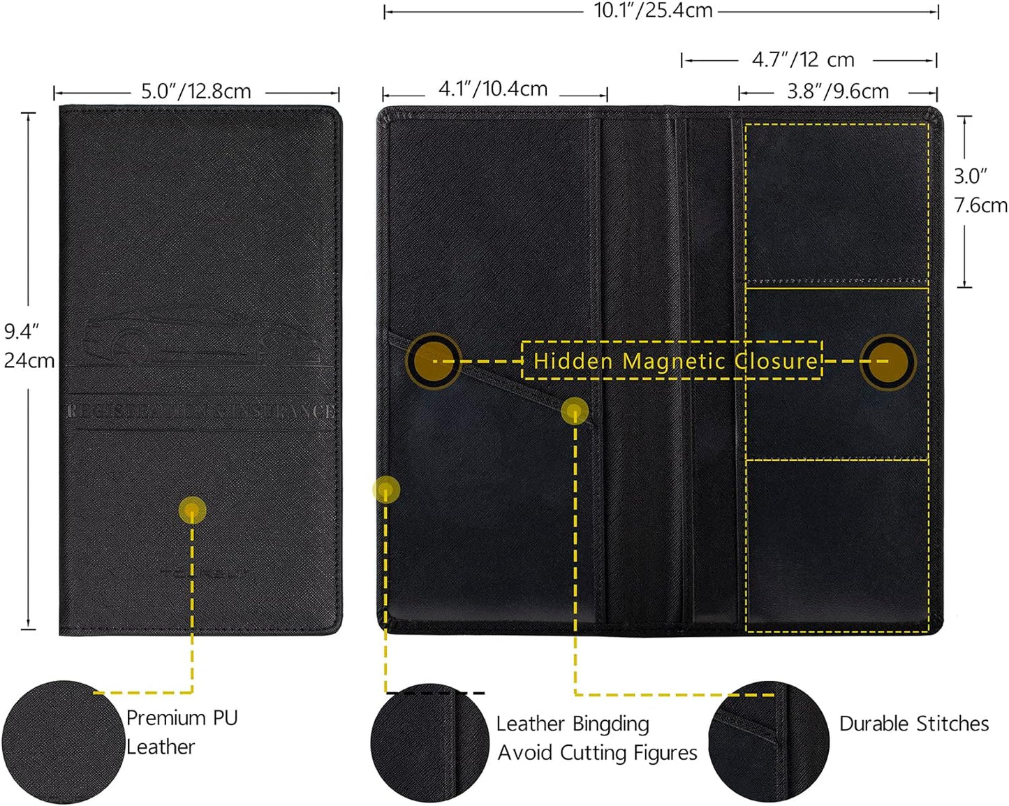 TOURSUIT Car Registration and Insurance Card Holder, Vehicle License Document Glove Box Compartment Organizer, Interior Car Accessories for Women Men Teens (Cross Black)