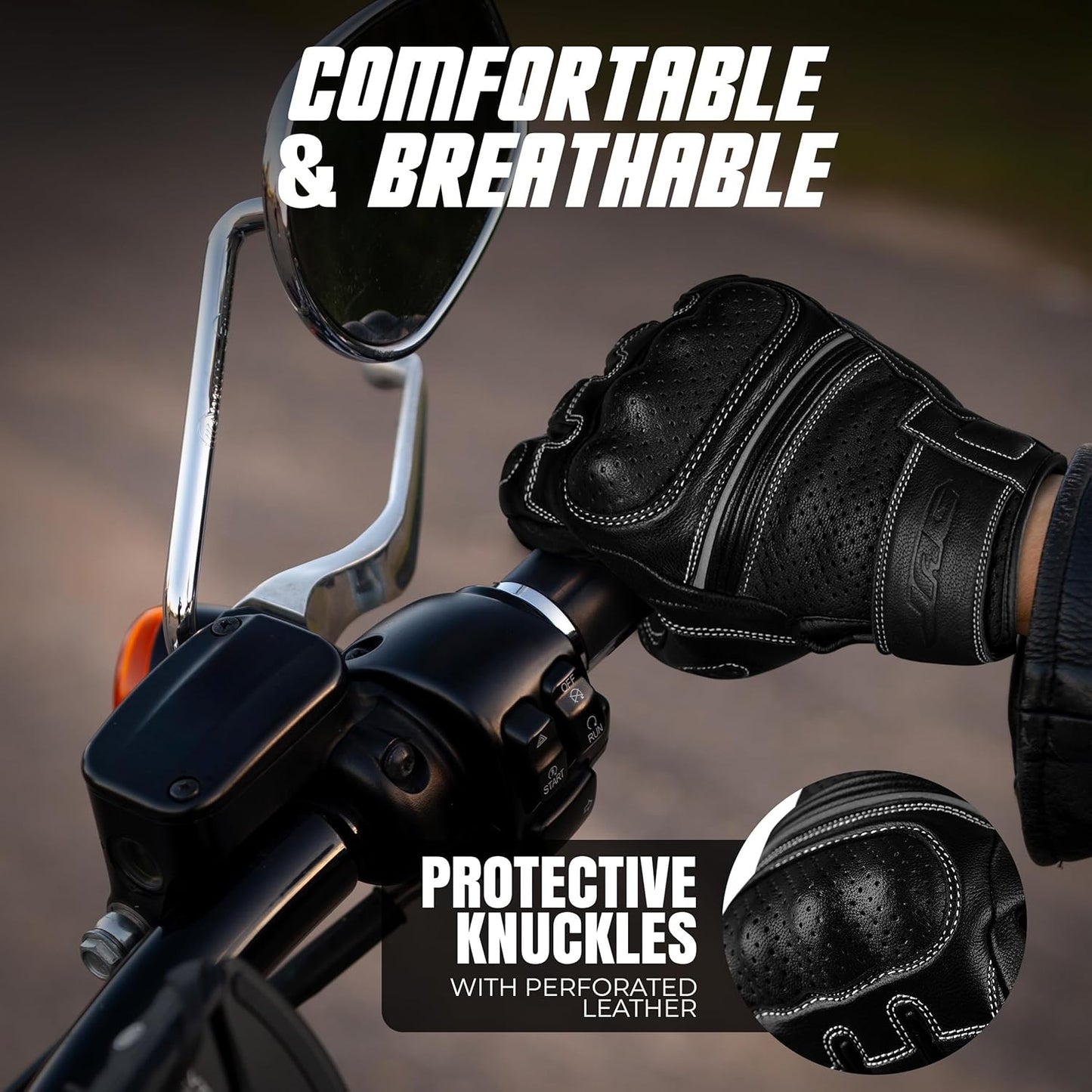 J.A.G. Motorcycle Gloves - Premium Leather Perforated Motorcycle Gloves for Men with Knuckle Protection | Touchscreen Motorbike Riding Gloves