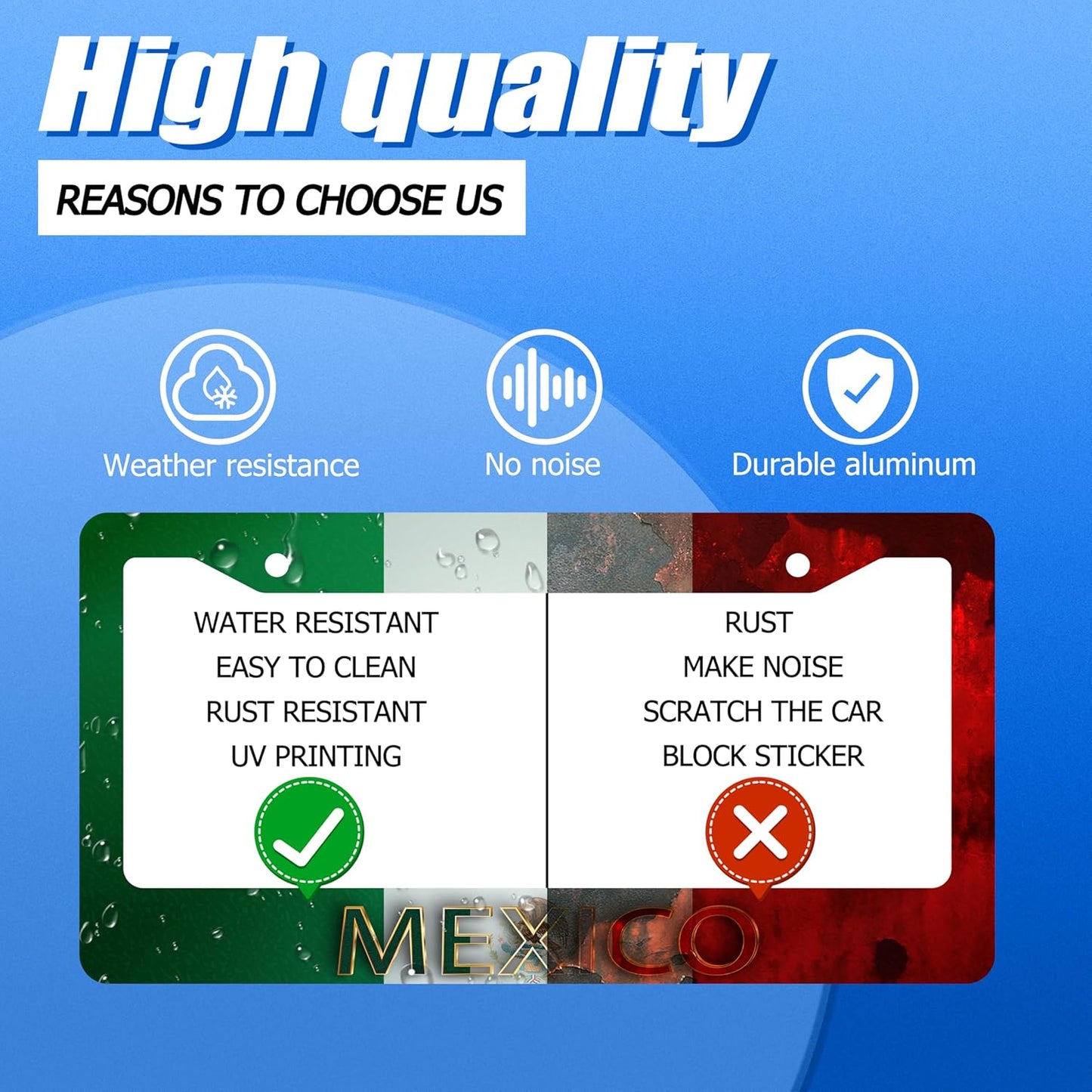 Mexico Flag License Plate Frame Personalise Mexican Funny License Plate Stainless Steel Flag License Plate Holder Car Accessory with Screws Car Decoration 12.3" x 6.3" for Men Women