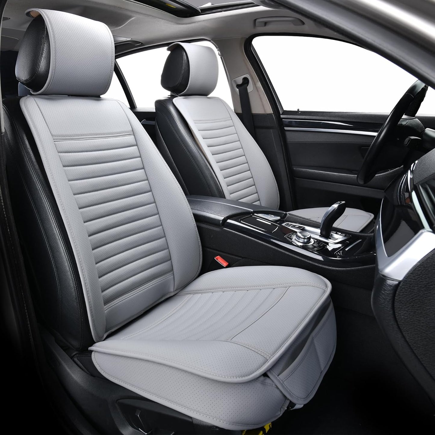 2pc Car Seat Covers, Luxury Car Protectors, Universal Anti-Slip Driver Seat Covers, Edge Wrapping Front Car Seat Covers with PU Leather(Gray)