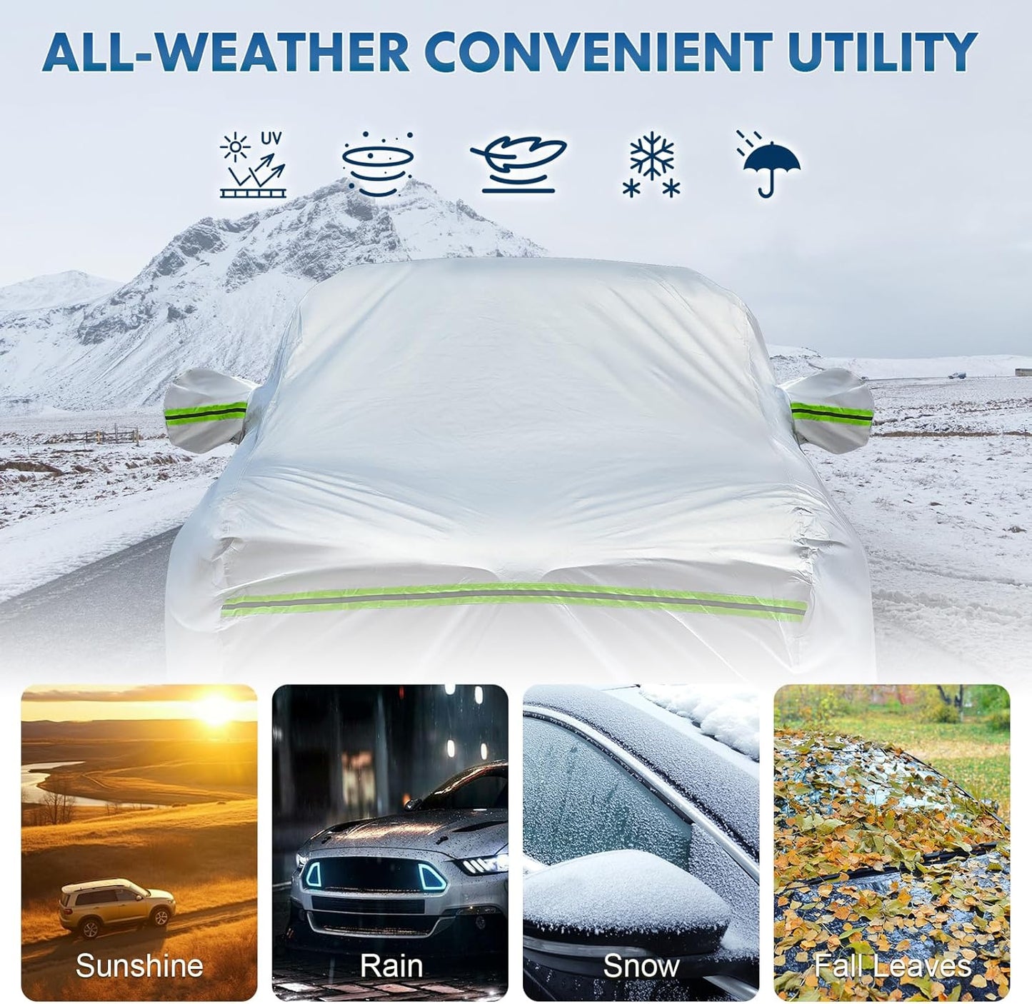 KEYOOG 6-Layer Full Car Cover is All-Weather Waterproof, Universal in All Seasons, Snow Prevention, Rainproof, Acid Rainproof, Sunscreen, Ultraviolet-Proof, Fit SUV and MPV 201-211"/16.7-17.5 ft