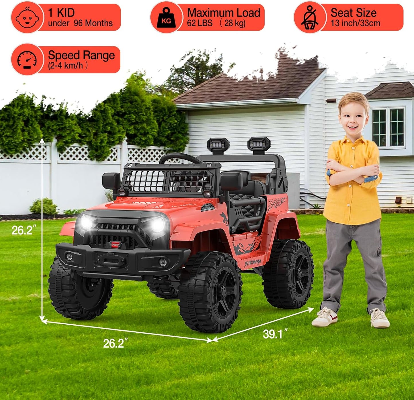 12V Kids Electric Ride On Truck Car w/Parent Remote Control, Spring Suspension, LED Lights & AUX Port | Outdoor Ride Toy for Boys Girls