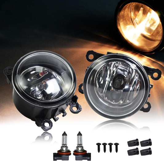 Fog Light Lamp Assembly Replacement 4F9Z-15200-AA Compatible with Acura Honda 2008-2014 Ford Focus, 2006-2014 Mustang, 2005-2011 Ranger STX, 2011-2014 Explorer - Clear Lens H11 Halogen Bulbs (Pair)