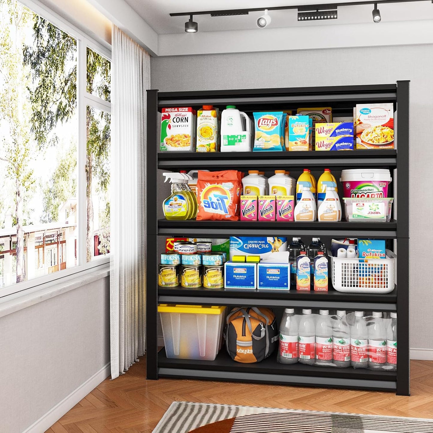 48" W Garage Shelving Heavy Duty，2800LBS Loads Adjustable Garage Storage Shelves,5-Tier Metal Storage Racks and Shelving Units, Utility Rack Shelves,48”W x 18”D x 78”H,Black