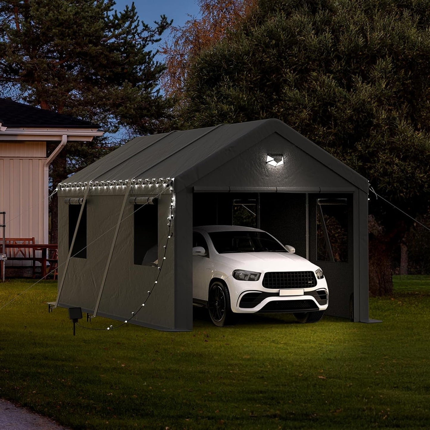 10x20 Carport Canopy, Heavy Duty Car Port, Portable Car Ports Garage with 2 Roll-Up Zipper Drive Through Doors, Grey