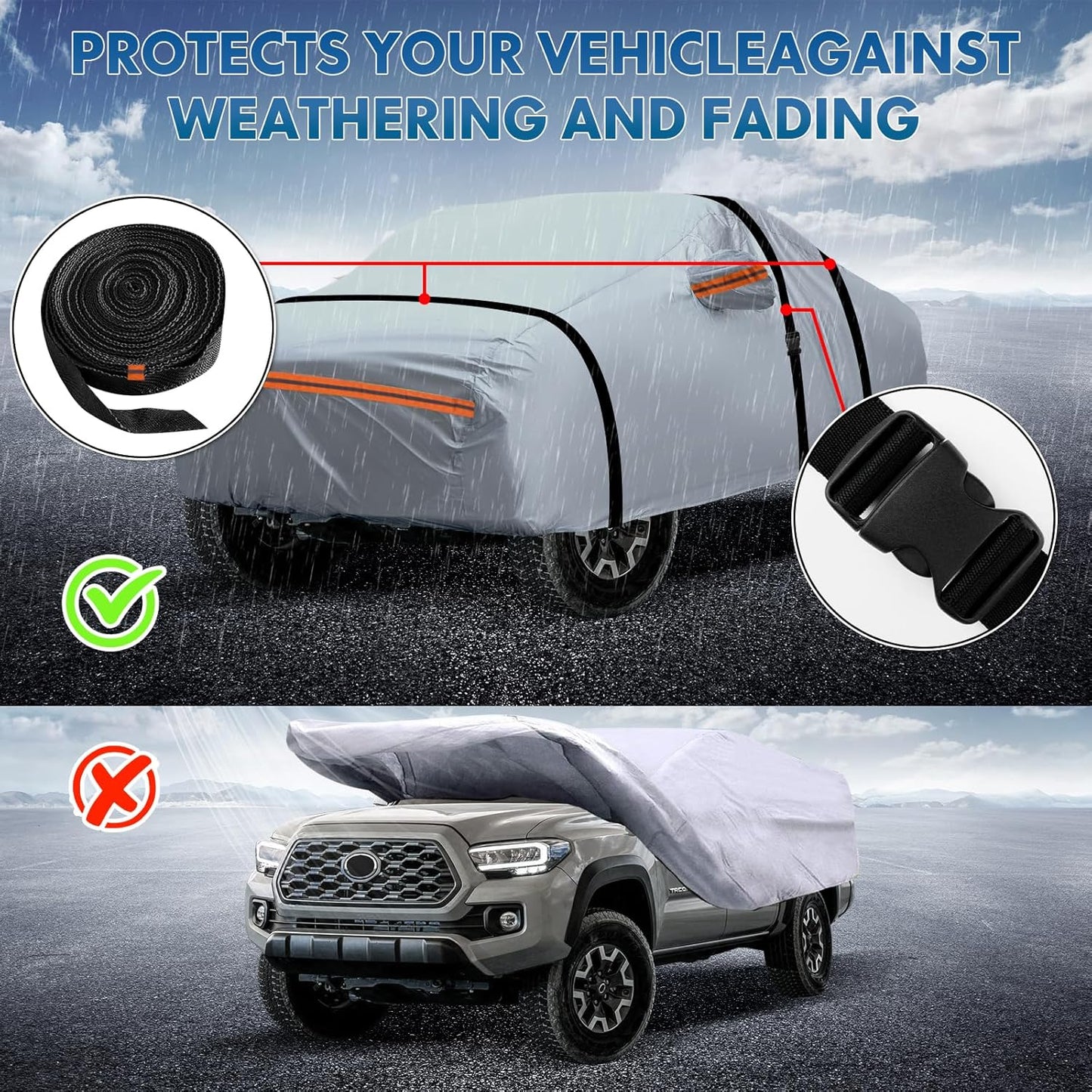 KEYOOG Fit for 198"-208" Length SUVs, 6-Layer Full Car Cover is All-Weather Waterproof, Universal in All Seasons, Snow Prevention, Rainproof, Acid Rainproof, Sunscreen, Orange Reflective Strip