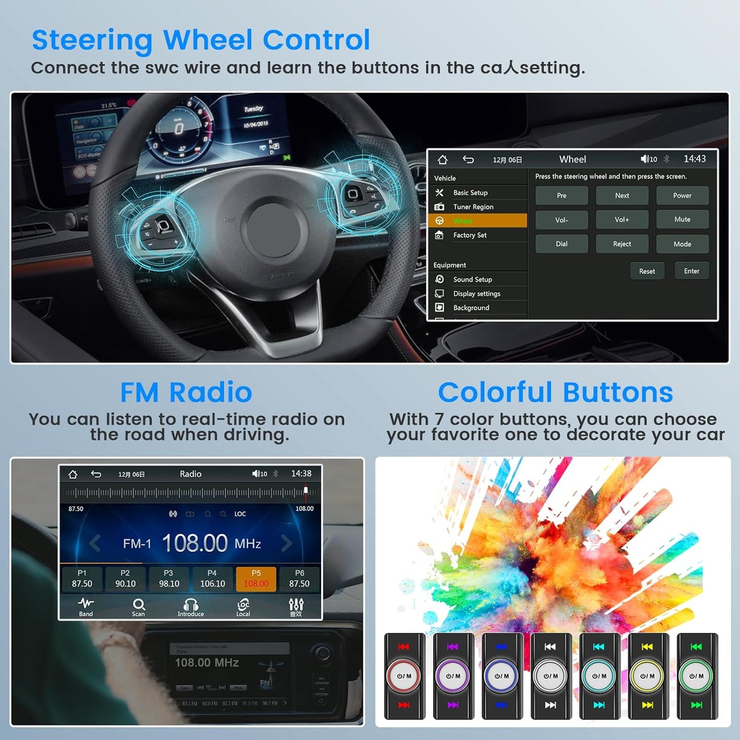 Car Stereo Double Din Wireless Carplay Android Auto, 7 Inch Touchscreen Car Radio Bluetooth 5.1 FM Car Audio Receiver with Backup Camera Mirror Link SWC