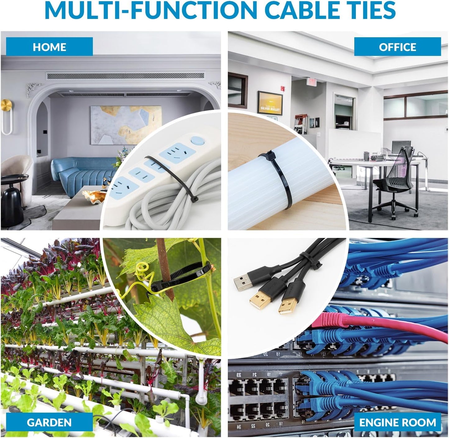 XINGO 12 Inch White Zip Ties 200 PCS, 75 LBS Ultra Strong Tensile Strength, UV Resistant Cable Ties, Self-locking Plastic Ties for Indoor and Outdoor Use