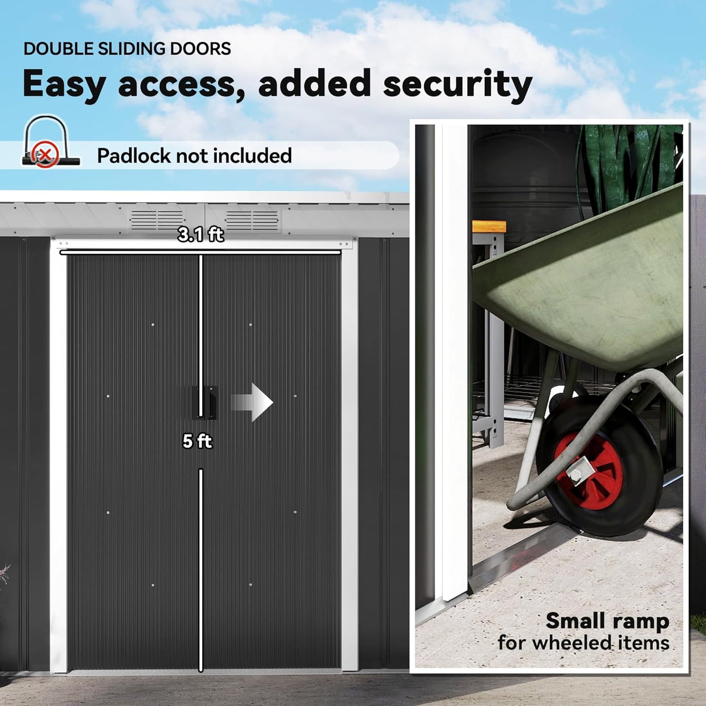 Outsunny 9' x 4' Outdoor Storage Shed, Metal Garden Tool House with Sloping Roof and Lockable Door for Backyard, Bike, Patio, Garage, Lawn, Gray