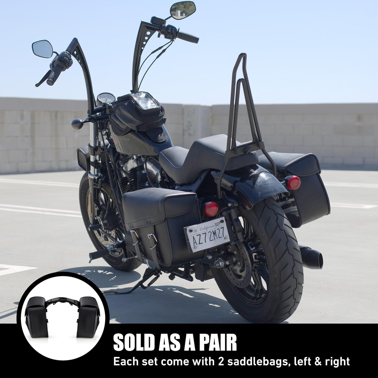 Nomad Leather Motorcycle Saddlebags Large Quick-Easy Universal Fit Throw Over Saddle Bags Cruiser Biker Side Bags (Black)