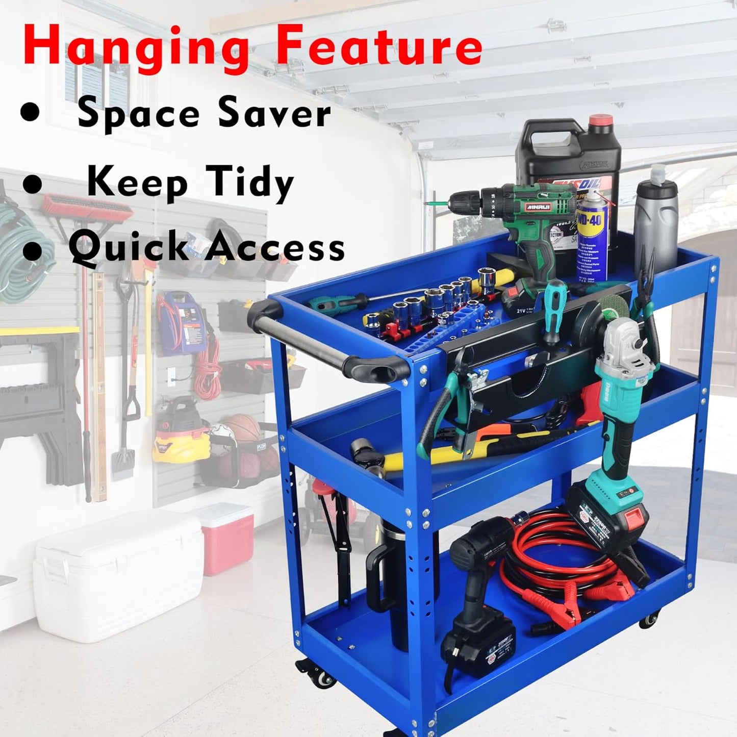 MUTUACTOR Power Tool Organizer,Heavy Duty 2 Bay Angle Grinder Stand Storage Rack,Quick Access Angle Grinder Rack,Anti-slip Power Tool Holder with Cord Hanger for Cutters Polishers Garage and Workspace