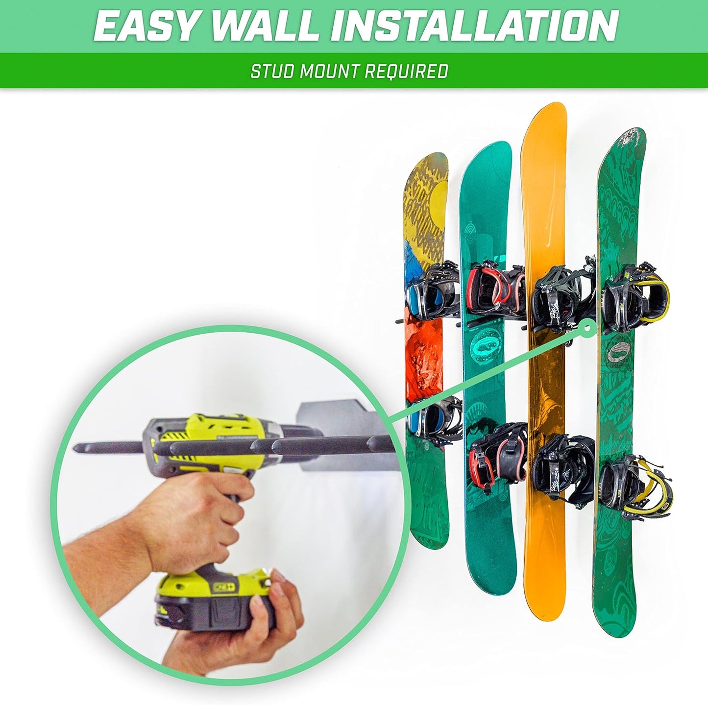 GoSports Wall Mounted Ski and Snowboard Storage Rack - 2 or 8 Ski Sizes