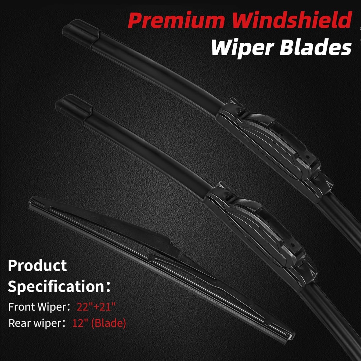 OTUAYAUTO Premium Windshield Wiper Blades - Replacement for Dodge Durango 11-23, Jeep Grand Cherokee 11-13, All-Weather Performance, Front and Rear Wiper Blades, J/U Hook - 22"+21"+12" (Pack of 3)