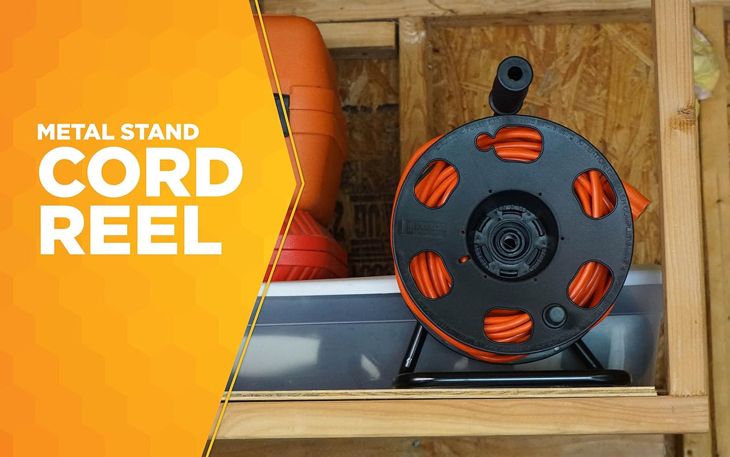 Woods Heavy Duty Metal Extension Cord Reel Stand, Holds up to 100 Ft 14/3 Cords, Black, 22849