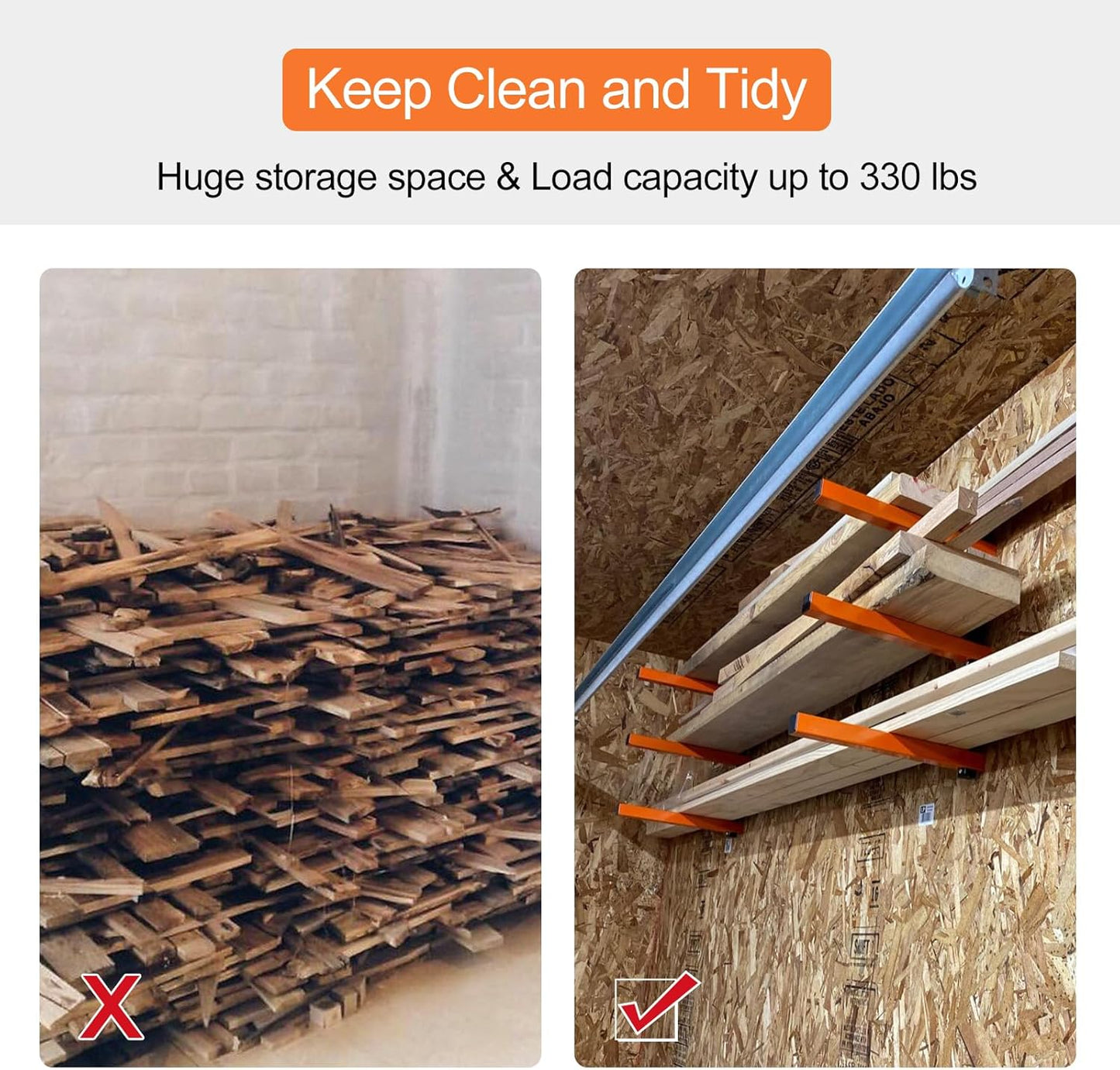 Ultrawall Wall Mount Wood Organizer Racks, Lumber Storage Metal Racks Wood Storage Racks with 3-Level (3 Pack)