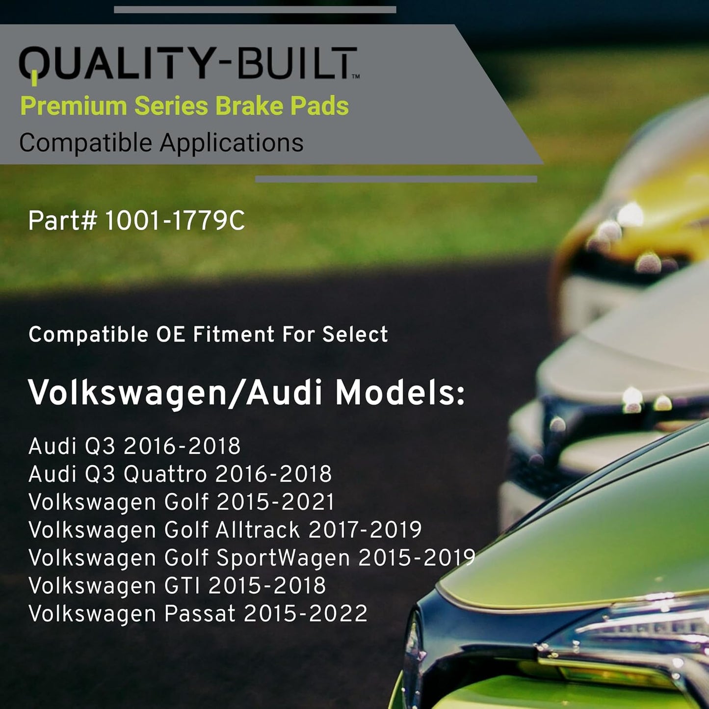 Premium Ceramic Rear Brake Pads (1001-1779C) Compatible with 2015-2022 Audi/Volkswagen (Golf/Golf Alltrack/Golf SportWagen/GTI/Passat/Q3/Q3 Quattro)