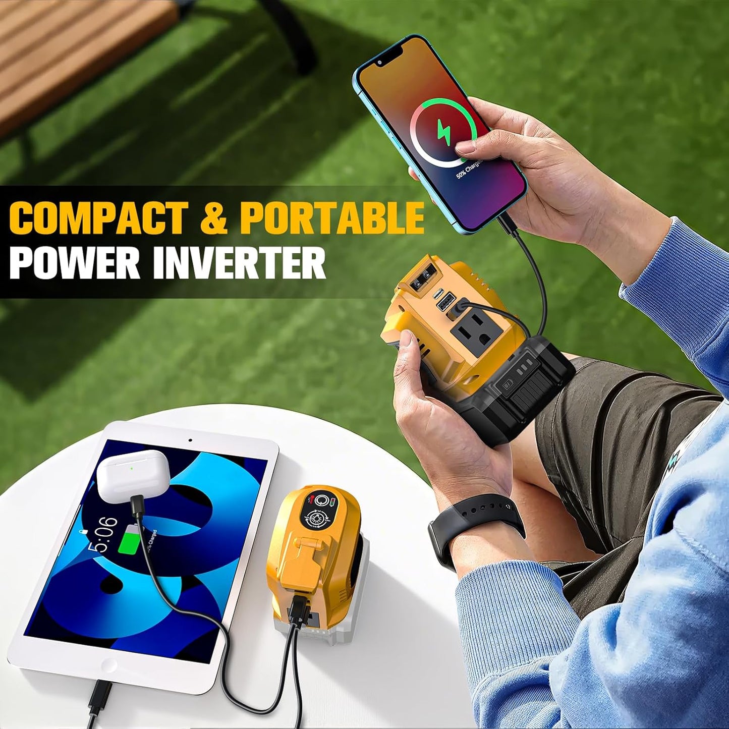 200W Portable Power Inverter Compatible with Dewalt 20V,Ecarke Outdoor Generato Battery Converter with 2 USB&LED&AC Battery Powered Outlet (2PC Compatible with DeWalt 20V)