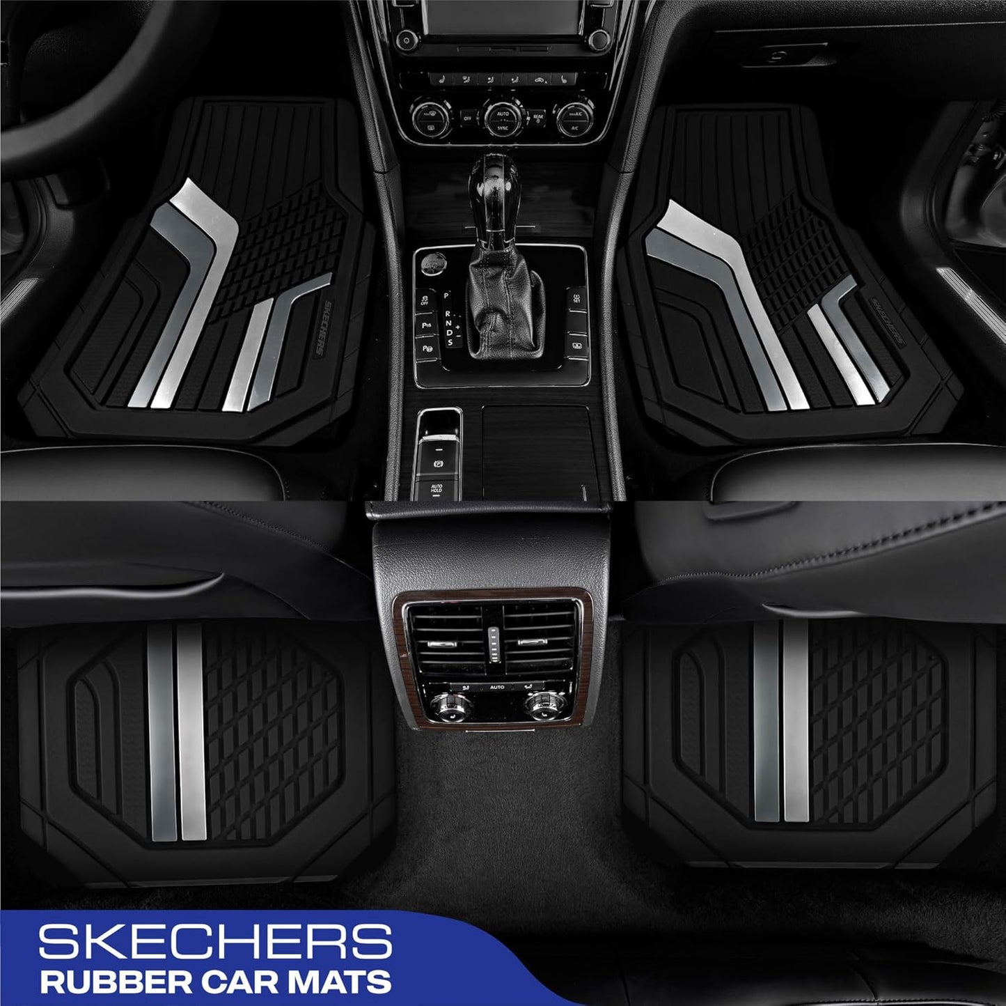 Skechers Heavy Duty Rubber Car Floor Mats,Dual Color Design Floor Mats,All Weather Car Mats,Waterproof Trim To Fit Universal Floor Liner Car Accessories,Automotive Floor Mats For Cars Trucks Suvs,Gery