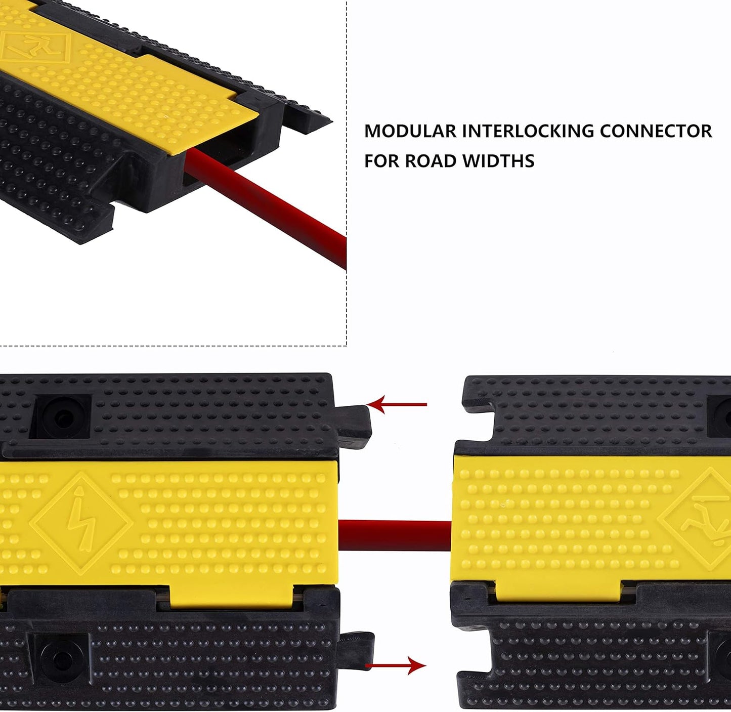 4 Pack Rubber Cable Ramp Hose Cable Protector Ramp 1 Channel 22000Lbs Load Capacity Traffic Speed Bump Wires Power Lines Extension Cord Cover for Indoor Outdoor