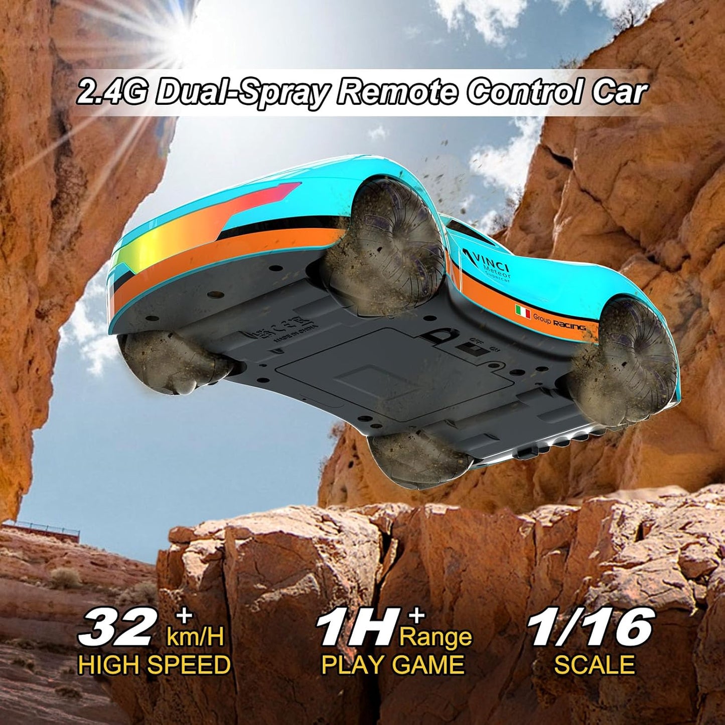 Drift Car, High-Speed Remote Control Cars, Rc Drift Cars for Adults, 32+ km/H, 1:16 Scale, Self-Spray, Infinity Color Lamp, 1200mAh Battery, Racing Level Operation, Gift for Kids/Adults (Blue)