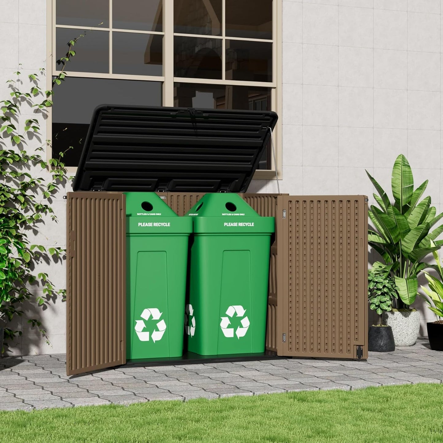 Resin Outdoor Storage Shed, Outdoor Storage Box Waterproof for Garden Tools, Patio Furniture, Trash Cans, Garage Storage, Lockable