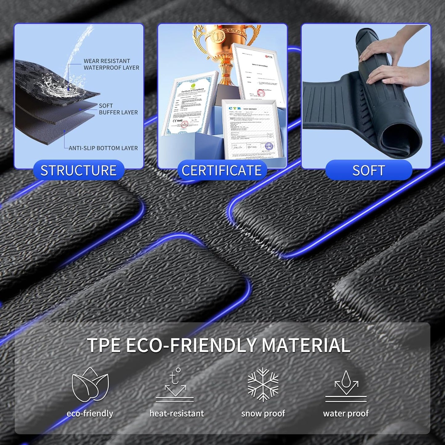 KELCSEECS® Floor Mats & Cargo Liner Custom for 2016-2024 Chevrolet/Chevy Camaro(Only for Coupe) All Weather Protection TPE Floor Liners Front& Rear Row Full Set Camaro Accessories Black