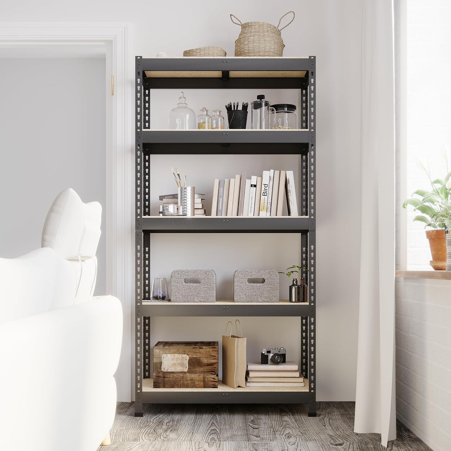 4 Packs 35.5" W x 16" D x 71" H Adjustable Garage Storage Shelves - 5-Shelf Heavy Duty Shelving Unit, Metal Utility Storage Organizer Racks for Warehouse Pantry Closet Kitchen, Black