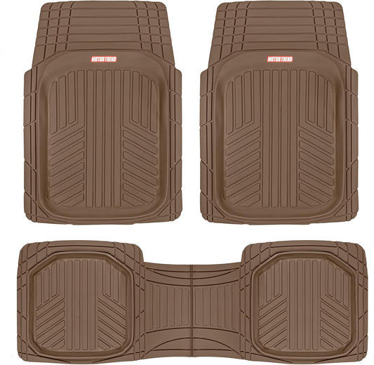 Motor Trend FlexToughXL DeepDish Floor Mats for Cars, Full Set All-Weather Rubber Automotive Floor Mats Waterproof Heavy Duty Car Mats Flexible Floor Liners for Car Truck Van SUV Car Floor Mat (Brown)