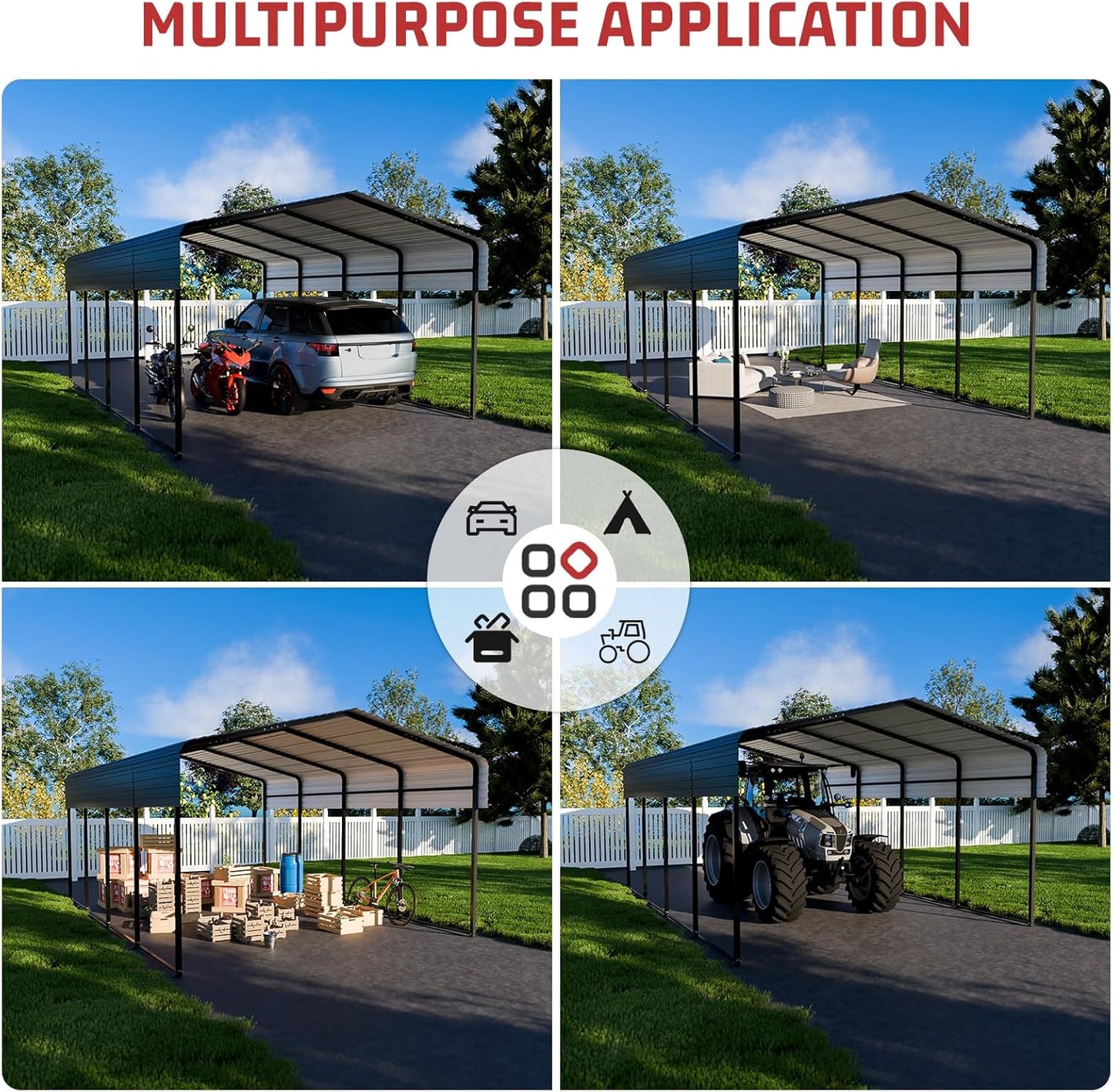 Metal Carport 13 x 20 FT with Heavy Duty Frame & Galvanized Steel Roof, Metal Car Garage, Sturdy Canopy Shelter for Car, Truck, Pickup, SUV, Tractor, and Boat