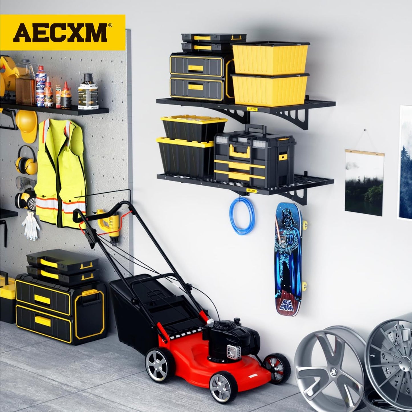 1.64x4ft 2Pack Wire Shelving Unit Heavy Duty Garage Storage Shelves Wall Mounted Black 560lbs Load Capacity（20-inch-by-48-inch）