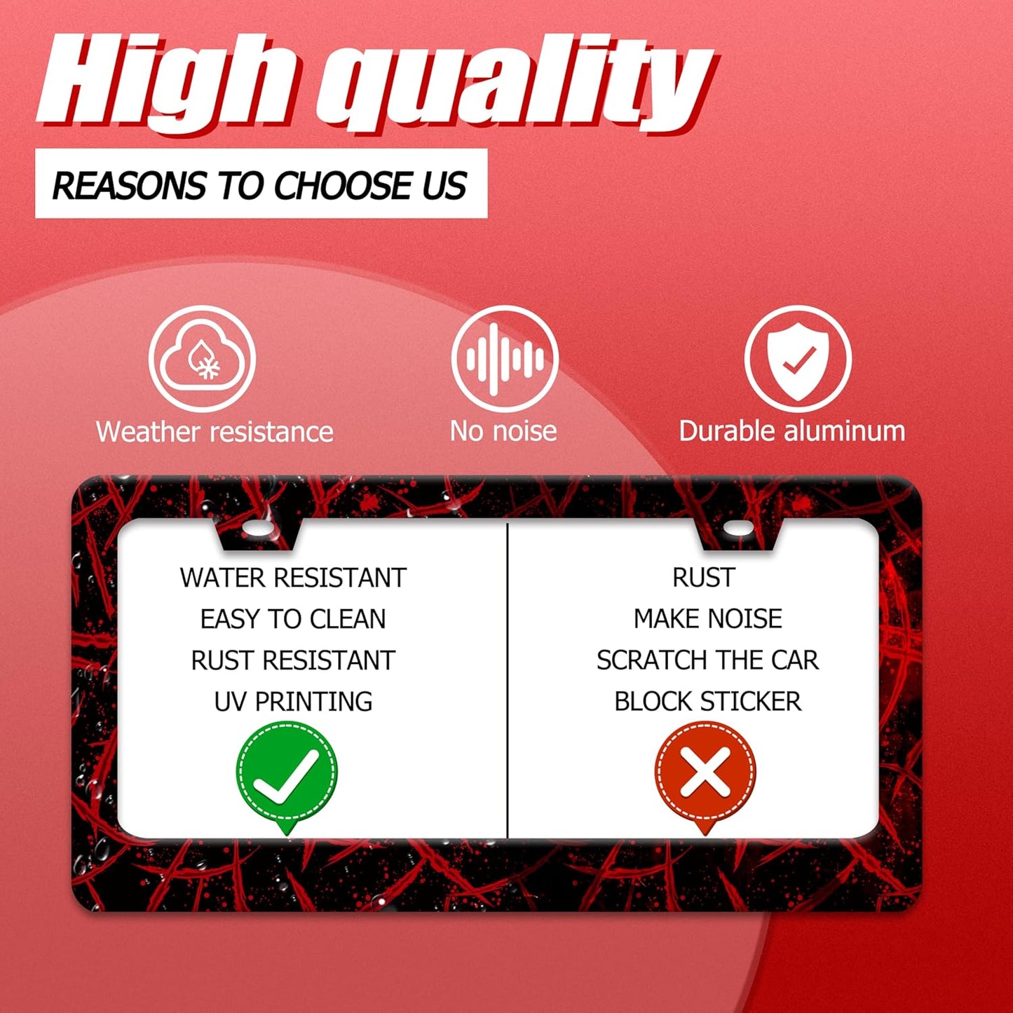 Blood Splattered License Plate Frame Funny Bloody Scar License Plate Frames for Car Decorative Parts Stainless Stee License Plate for Standard Us Canada License Plate Holder 12x6 Inch