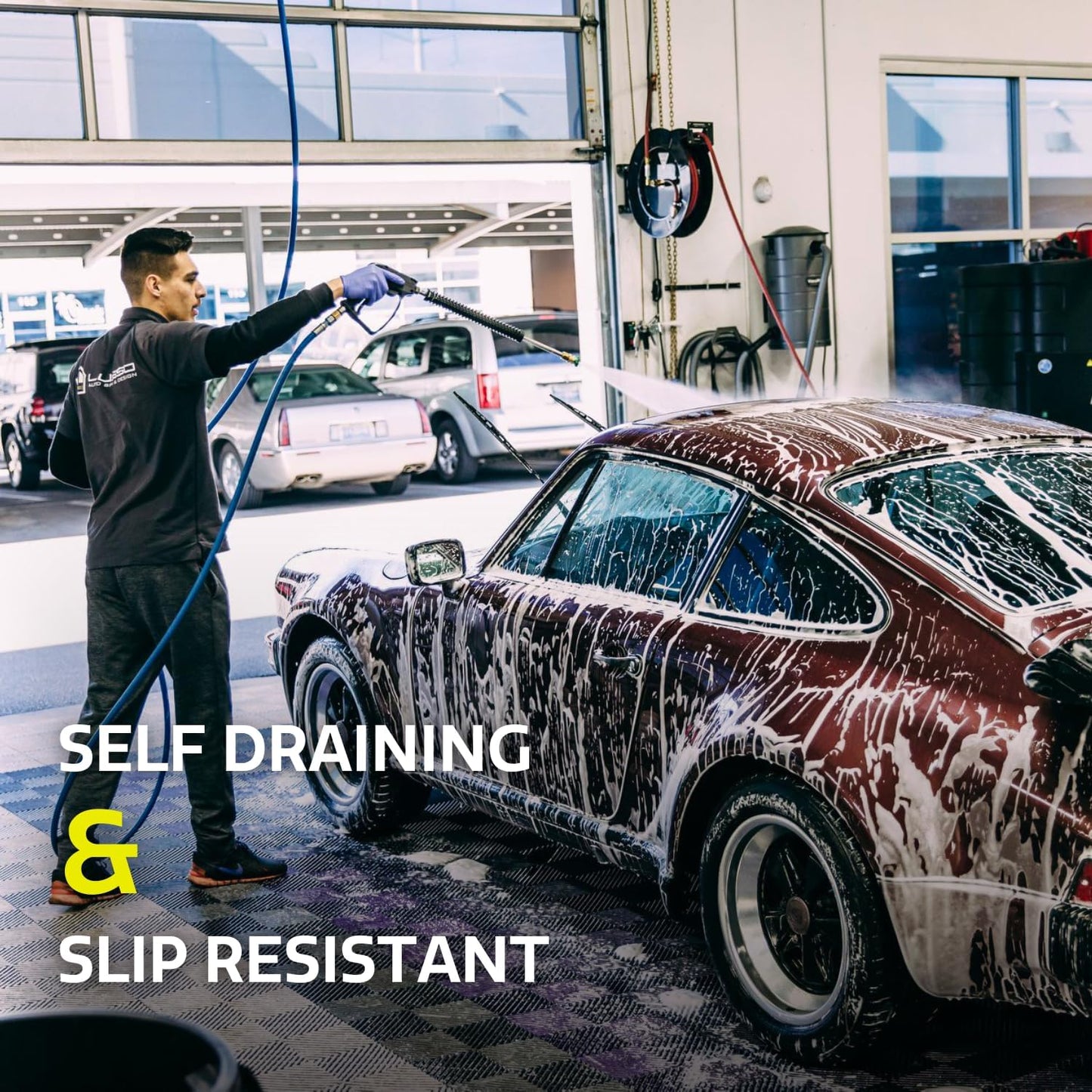 Big Floors RaceDeck Free-Flow Open Rib Self-Draining Design, Durable Copolymer Plastic Interlocking Modular Garage Flooring Tile (24 Pack), Red