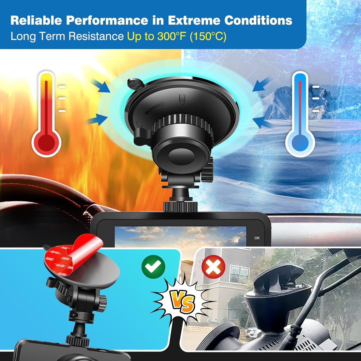 Double-Sided Adhesive Pads for Dash Cam Mount – Made with 3M VHB, 4-Pack 2.2" Round Heat-Resistant Sticky Tape for Windshield, Dashboard, GPS, and Camera Holders – Includes 4 Adhesion Promoter